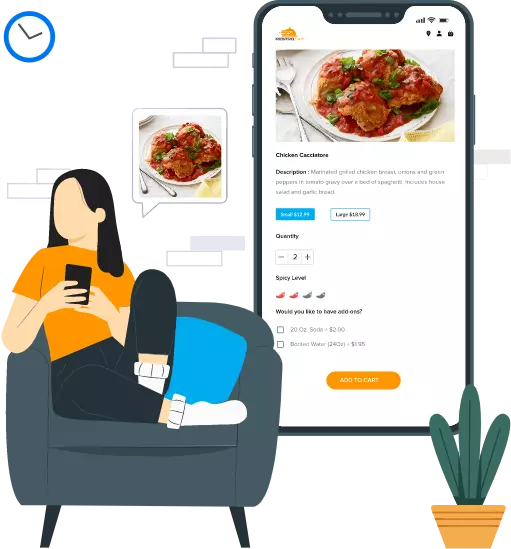 Customer ordering food online using mobile